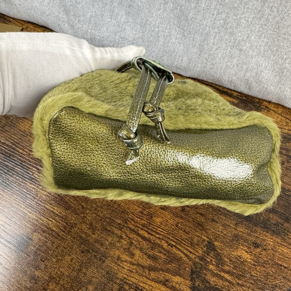Unique Vintage Sobea leather & Sherpa drawstring mini bag with bracelet strap - Picture 16 of 16